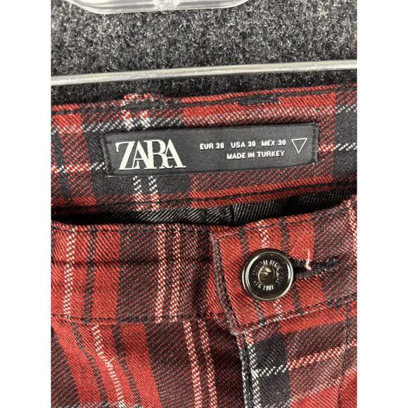 Zara Jeans Women 30 Red Plaid Mid Rise Demin Medium Wash Skinny Pockets Regular - Picture 5 of 6
